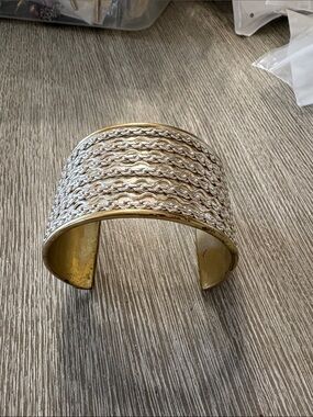 Rustic Cuff Two-Tone Braided Wide Cuff Bracelet - Gold & Silver